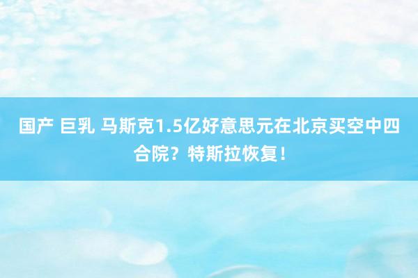 国产 巨乳 马斯克1.5亿好意思元在北京买空中四合院？特斯拉恢复！